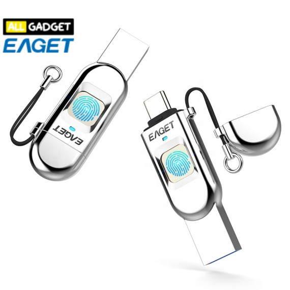 EAGET FU68 แฟลชไดรฟ์โลหะ Flash Drive พร้อมระบบสแกนลายนิ้วมือ USB 3.0 และ Type C